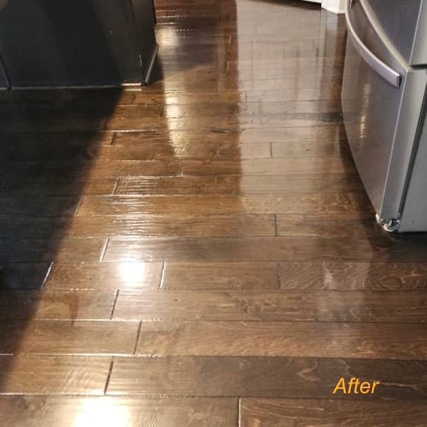 Dark kitchen floor — restored after severe peeling and damage